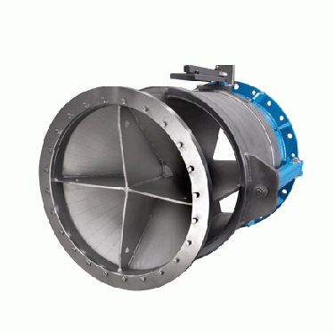 Free discharge energy dissipation fixed cone valve for regulation and closing of bottom and intermediate outlets in dams and reservoirs